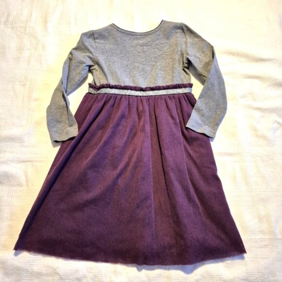 Hanna Andersson girls size 110 or 5 gray top purple teal bottom lined dress vguc - Picture 3 of 6
